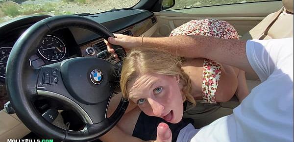  College Slut Gets Roadside Creampie - Molly Pills - Public Fucking in Car POV 4K